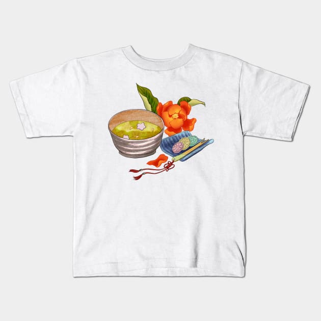 Minhwa: Korean Tea Time D Type Kids T-Shirt by koreanfolkpaint